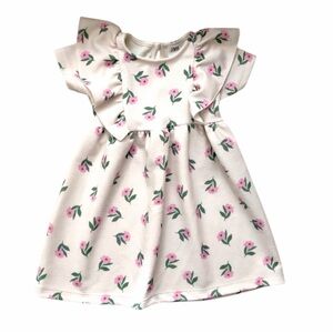 Zara Cream and Pink Floral Casual Kids Dress
